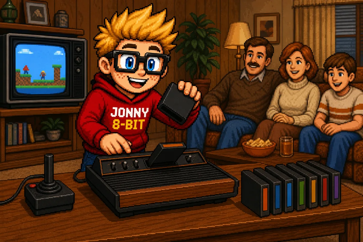 Pixel-art illustration for How the Atari 2600 Popularized Interchangeable Cartridges