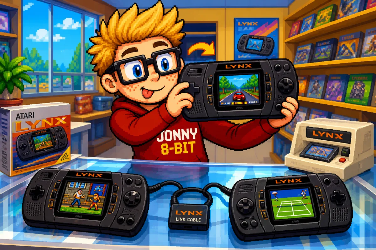 Pixel-art illustration for Atari Lynx: The Color Handheld With a Reversible Design