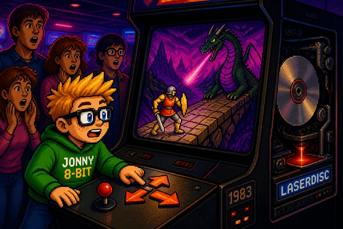 Pixel-art illustration for Dragon’s Lair and the LaserDisc Arcade Experiment