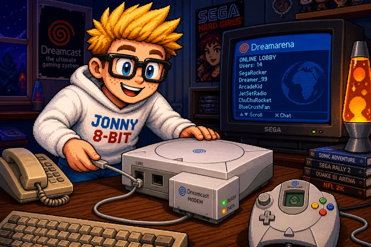 Pixel-art illustration for Why the Sega Dreamcast Included a Modem