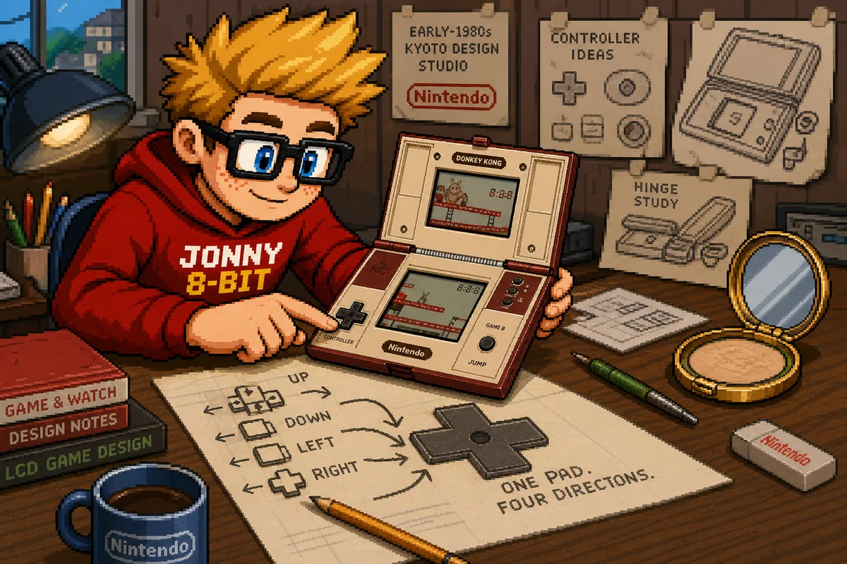 Pixel-art illustration for Game & Watch and the Origin of Nintendo’s D-Pad