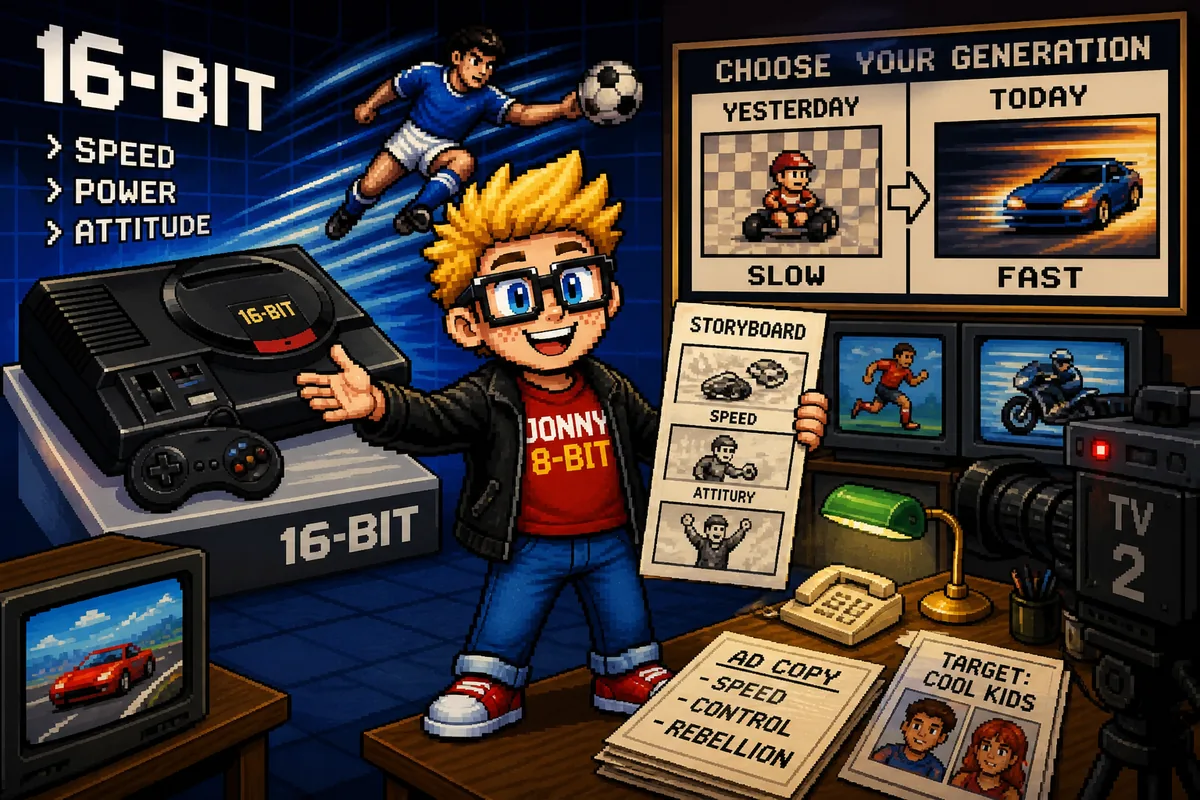 Pixel-art illustration for “Genesis Does What Nintendon’t” and the Console War