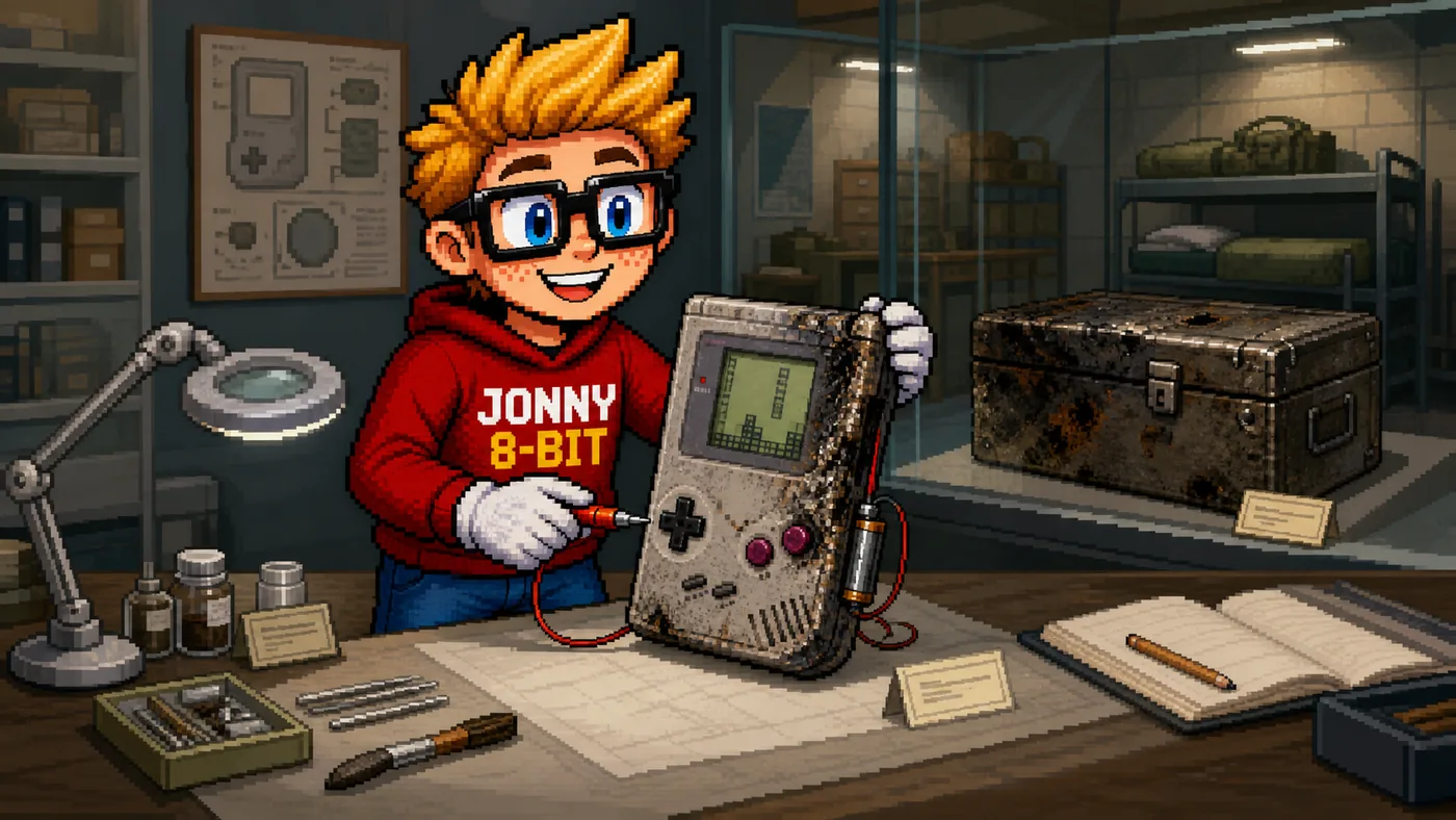 Pixel-art illustration for The Gulf War Game Boy That Survived a Bombing