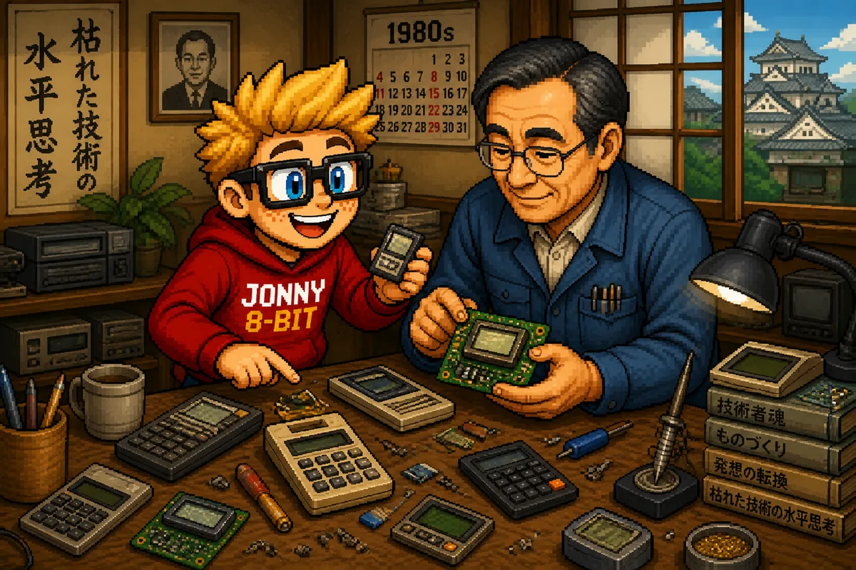 Pixel-art illustration for Gunpei Yokoi’s “Lateral Thinking With Withered Technology”
