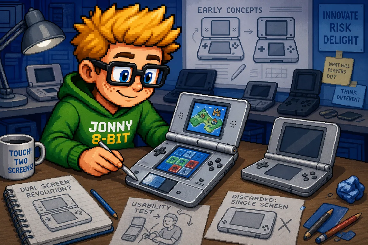 Pixel-art illustration for Why Nintendo Took a Chance on Two Screens and a Stylus