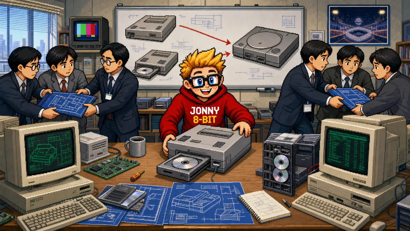 Pixel-art illustration for How Nintendo’s Broken Sony Deal Led to PlayStation