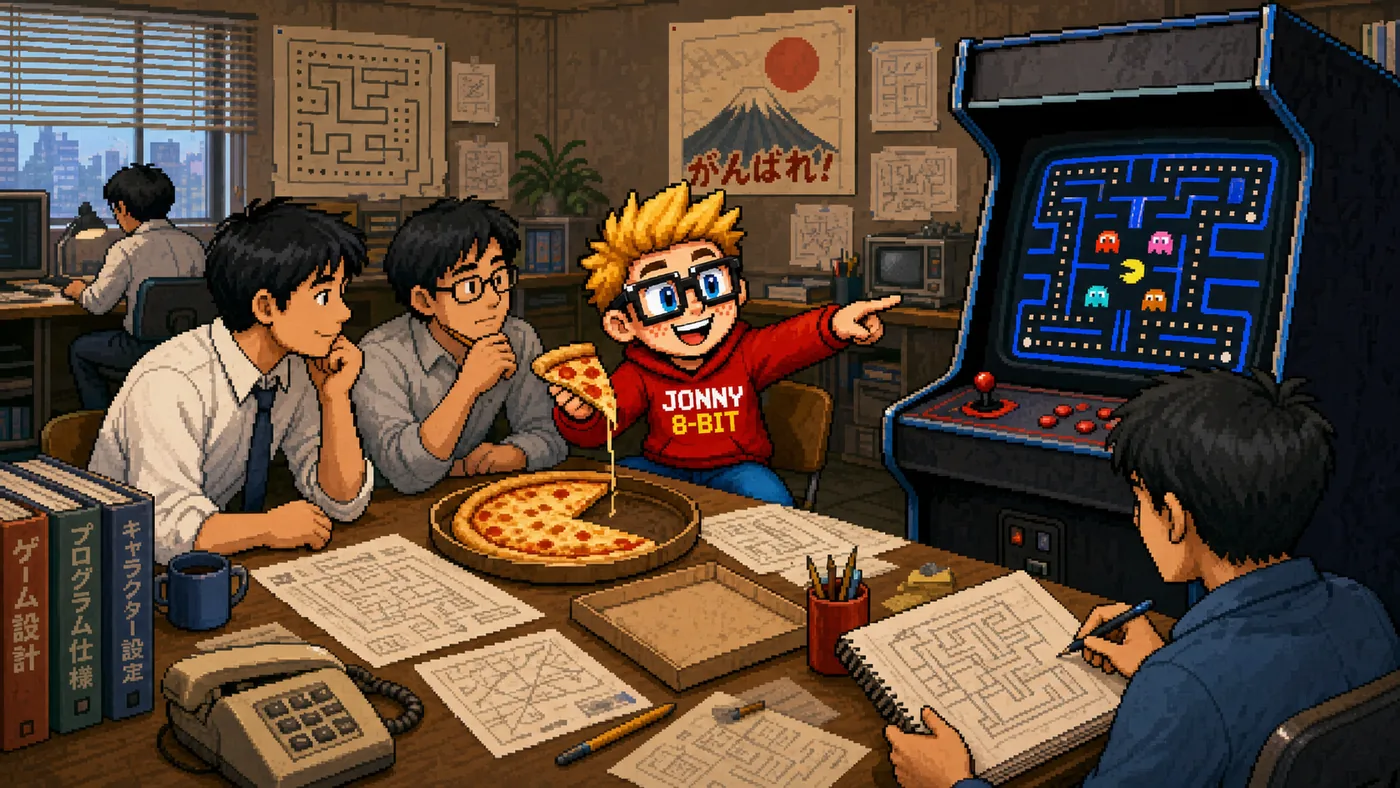Pixel-art scene illustrating Did a Missing Pizza Slice Really Create Pac-Man?