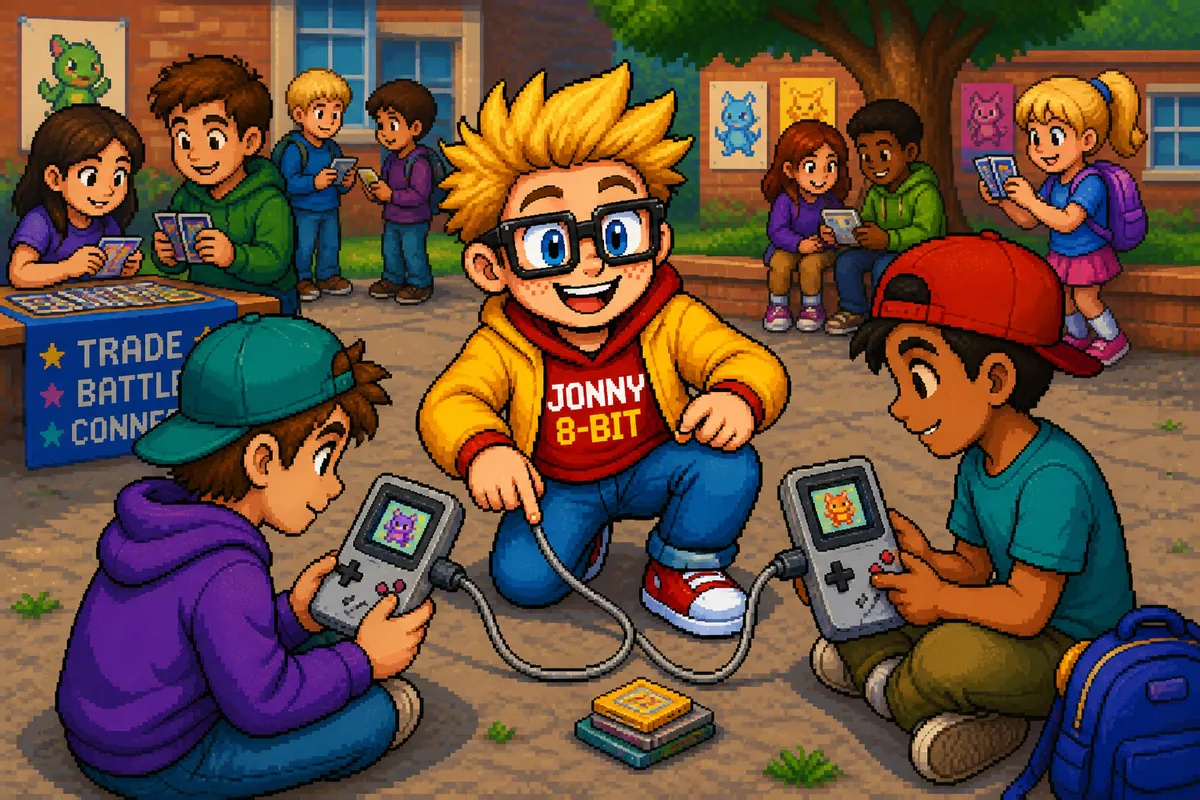 Pixel-art illustration for How Pokémon Turned the Game Boy Link Cable Into a Social Tool