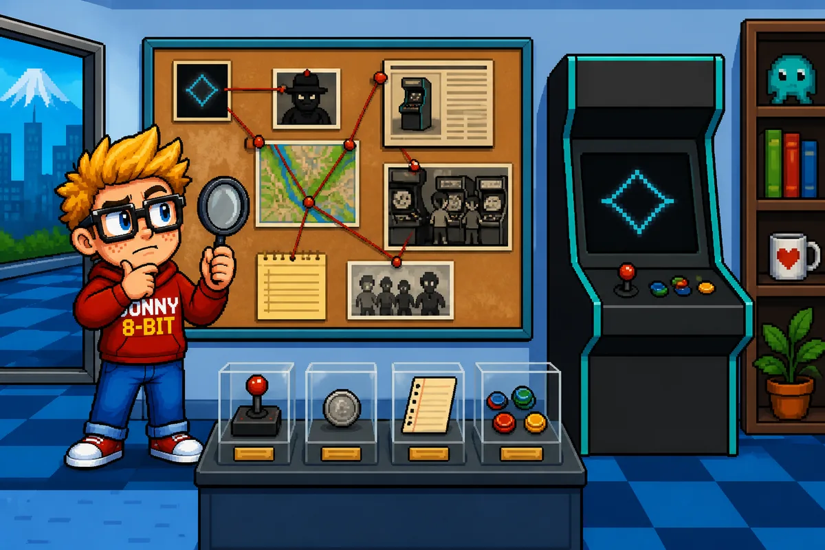 Pixel-art illustration for Polybius: How a Fictional Government Arcade Became a Legend