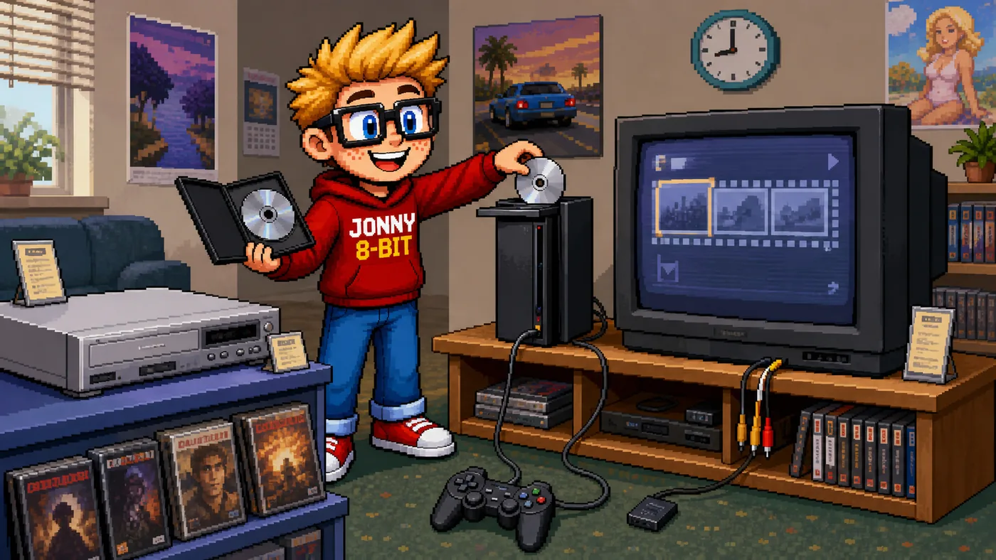 Pixel-art illustration for How PlayStation 2 Turned a Console Into a DVD Player