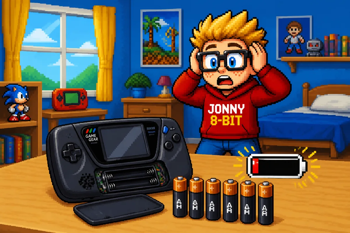 Pixel-art illustration for Why the Sega Game Gear Used Batteries So Quickly