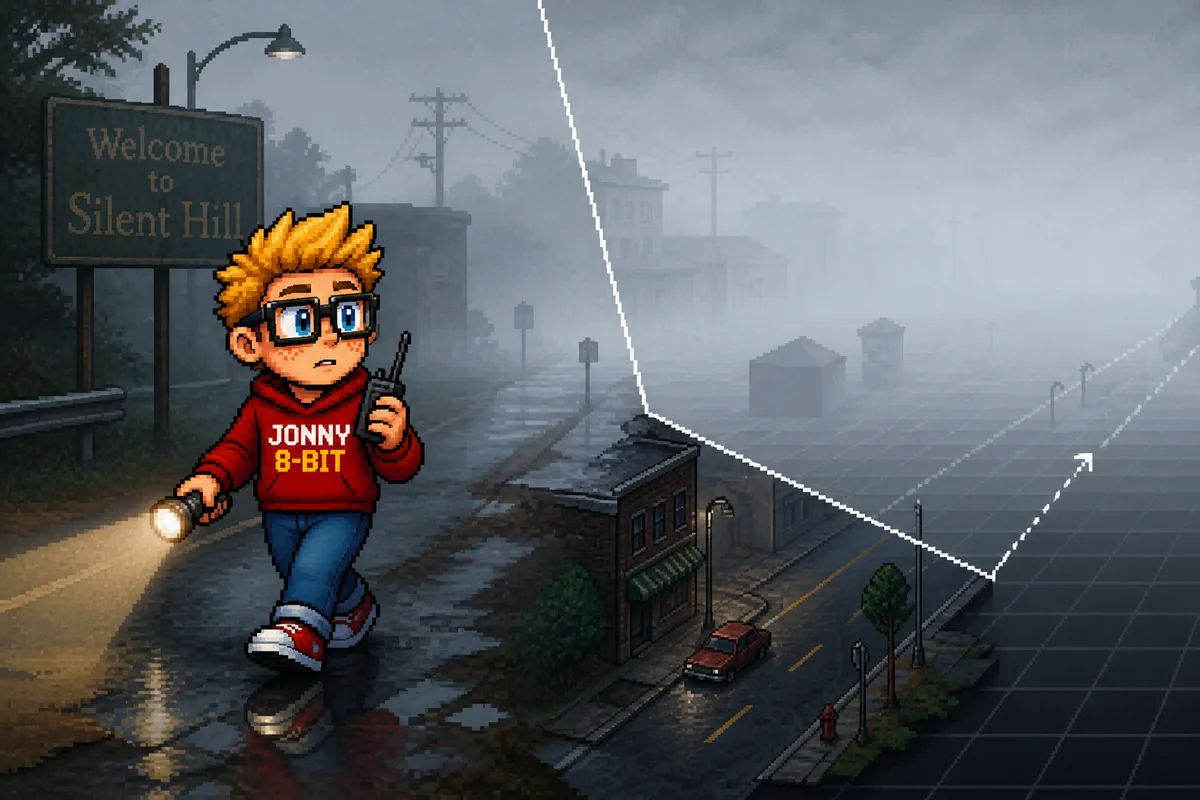 Pixel-art illustration for How Silent Hill Turned Draw Distance Into Atmosphere