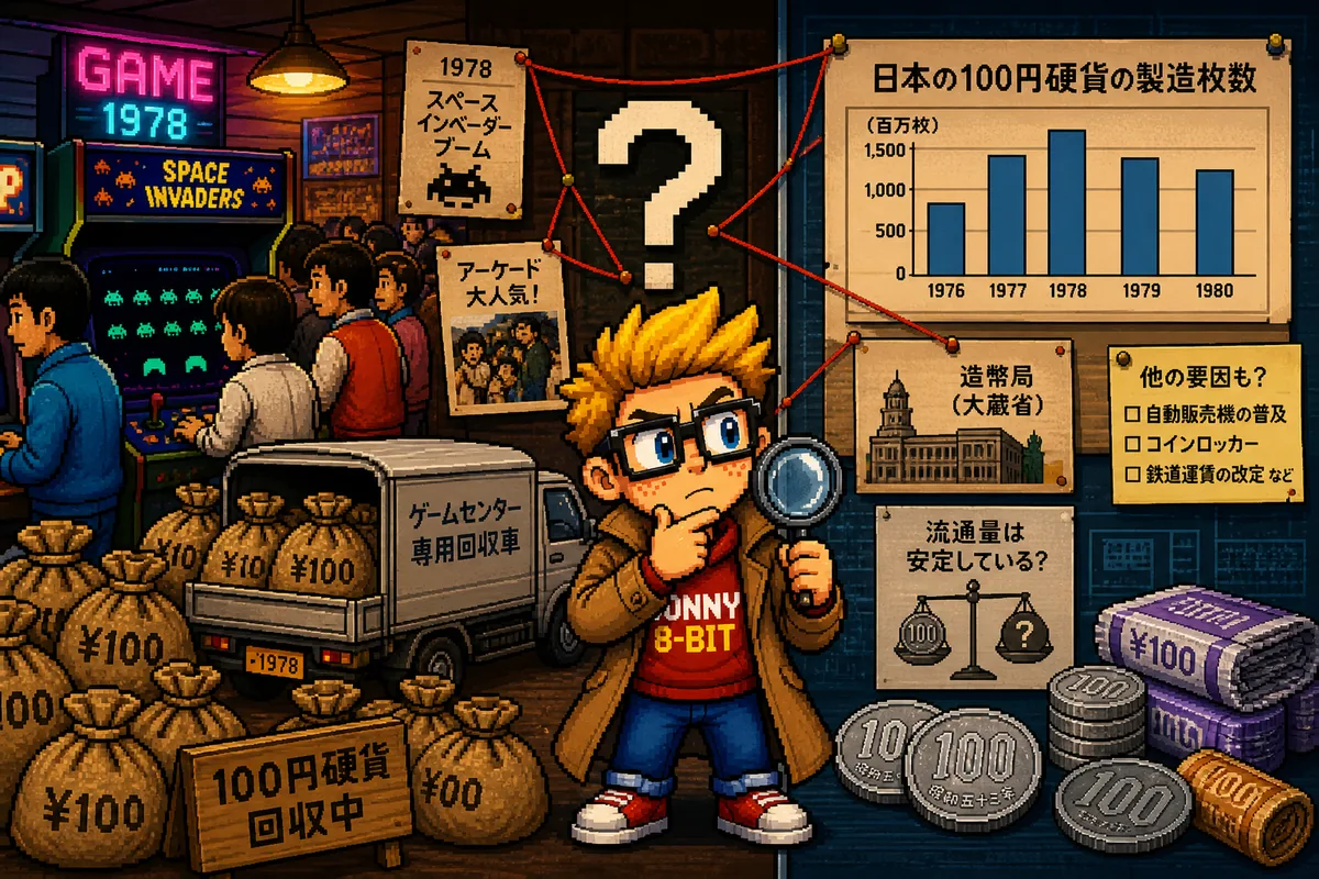 Pixel-art illustration for Did Space Invaders Really Cause a Coin Shortage in Japan?