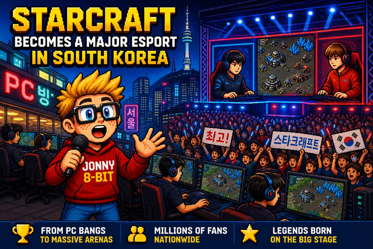Pixel-art illustration for How StarCraft Became a Major Esport in South Korea