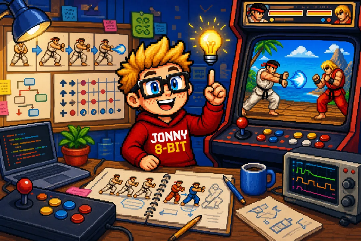 Pixel-art illustration for Street Fighter II Combos Began as an Unexpected System Behavior