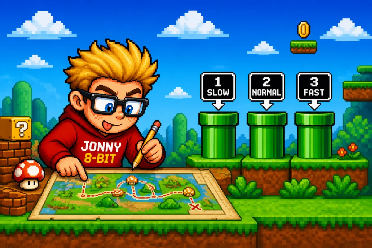 Pixel-art scene illustrating How Super Mario Bros. Warp Zones Changed Speed and Exploration